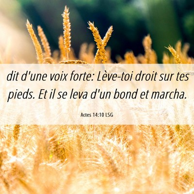 Picture 06 - Actes 14:10 LSG - dit d'une voix forte: Lève-toi droit sur tes - Bible Verse Picture