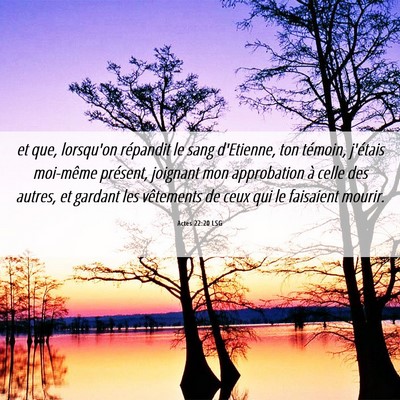 Picture 06 - Actes 22:20 LSG - et que, lorsqu'on répandit le sang d'Etienne, - Bible Verse Picture