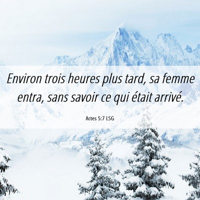 Picture 06 - Actes 5:7 LSG - Environ trois heures plus tard, sa femme entra, - Bible Verse Picture