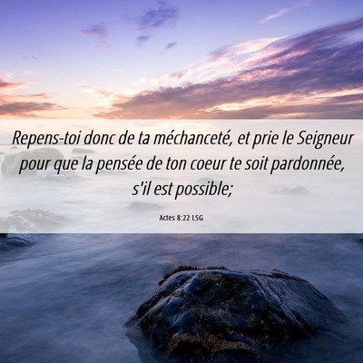 Picture 06 - Actes 8:22 LSG - Repens-toi donc de ta méchanceté, et prie le - Bible Verse Picture