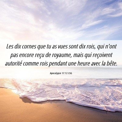 Picture 06 - Apocalypse 17:12 LSG - Les dix cornes que tu as vues sont dix rois, qui - Bible Verse Picture