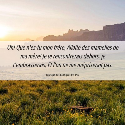 Picture 06 - Cantique des Cantiques 8:1 LSG - Oh! Que n'es-tu mon frère, Allaité des mamelles - Bible Verse Picture