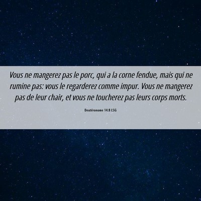 Picture 06 - Deutéronome 14:8 LSG - Vous ne mangerez pas le porc, qui a la corne - Bible Verse Picture