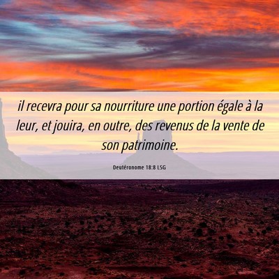 Picture 06 - Deutéronome 18:8 LSG - il recevra pour sa nourriture une portion égale - Bible Verse Picture