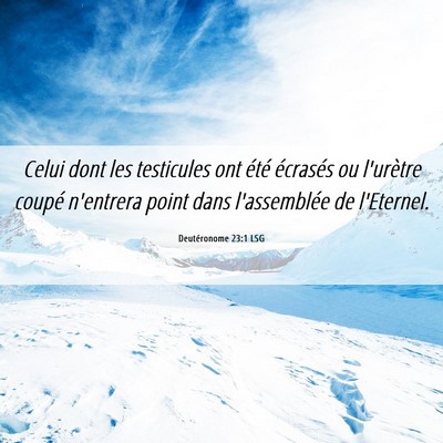 Picture 06 - Deutéronome 23:1 LSG - Celui dont les testicules ont été écrasés ou - Bible Verse Picture