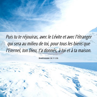 Picture 06 - Deutéronome 26:11 LSG - Puis tu te réjouiras, avec le Lévite et avec - Bible Verse Picture