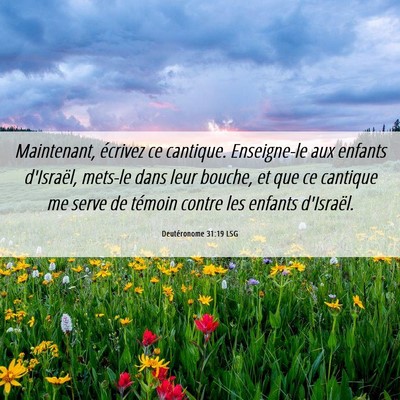 Picture 06 - Deutéronome 31:19 LSG - Maintenant, écrivez ce cantique. Enseigne-le aux - Bible Verse Picture
