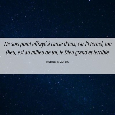 Picture 06 - Deutéronome 7:21 LSG - Ne sois point effrayé à cause d'eux; car - Bible Verse Picture