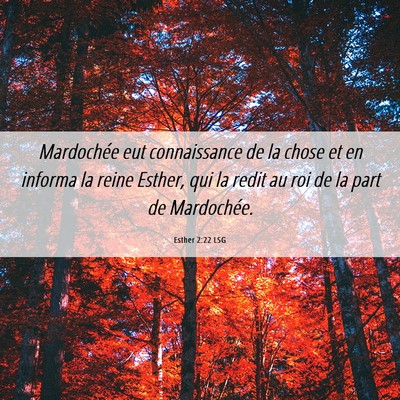 Picture 06 - Esther 2:22 LSG - Mardochée eut connaissance de la chose et en - Bible Verse Picture