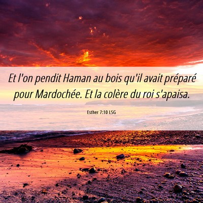 Picture 06 - Esther 7:10 LSG - Et l'on pendit Haman au bois qu'il avait - Bible Verse Picture