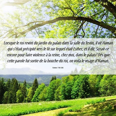 Picture 06 - Esther 7:8 LSG - Lorsque le roi revint du jardin du palais dans la - Bible Verse Picture