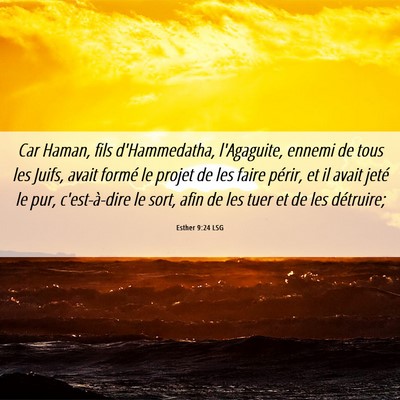 Picture 06 - Esther 9:24 LSG - Car Haman, fils d'Hammedatha, l'Agaguite, ennemi - Bible Verse Picture