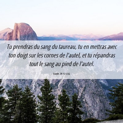 Picture 06 - Exode 29:12 LSG - Tu prendras du sang du taureau, tu en mettras - Bible Verse Picture
