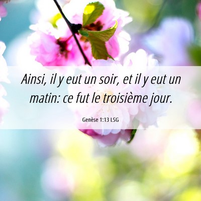 Picture 06 - Genèse 1:13 LSG - Ainsi, il y eut un soir, et il y eut un matin: ce - Bible Verse Picture