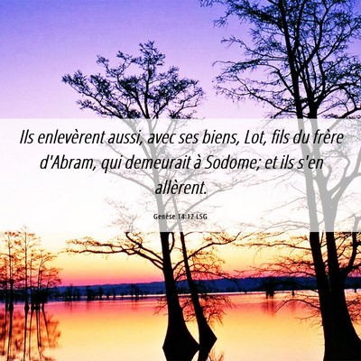 Picture 06 - Genèse 14:12 LSG - Ils enlevèrent aussi, avec ses biens, Lot, fils - Bible Verse Picture
