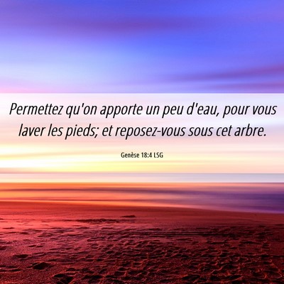 Picture 06 - Genèse 18:4 LSG - Permettez qu'on apporte un peu d'eau, pour vous - Bible Verse Picture