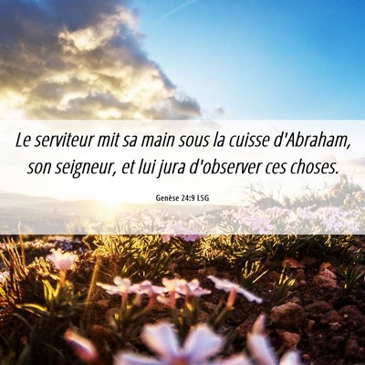 Picture 06 - Genèse 24:9 LSG - Le serviteur mit sa main sous la cuisse - Bible Verse Picture
