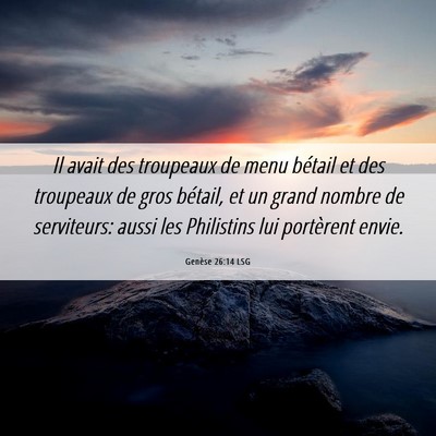 Picture 06 - Genèse 26:14 LSG - Il avait des troupeaux de menu bétail et des - Bible Verse Picture