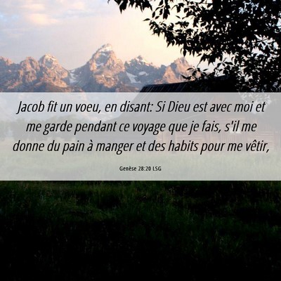 Picture 06 - Genèse 28:20 LSG - Jacob fit un voeu, en disant: Si Dieu est avec - Bible Verse Picture