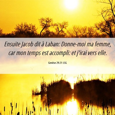Picture 06 - Genèse 29:21 LSG - Ensuite Jacob dit à Laban: Donne-moi ma femme, - Bible Verse Picture