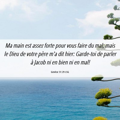 Picture 06 - Genèse 31:29 LSG - Ma main est assez forte pour vous faire du mal; - Bible Verse Picture