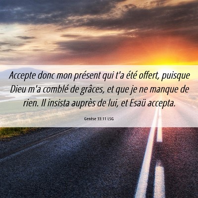 Picture 06 - Genèse 33:11 LSG - Accepte donc mon présent qui t'a été offert, - Bible Verse Picture