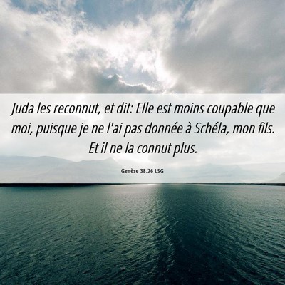 Picture 06 - Genèse 38:26 LSG - Juda les reconnut, et dit: Elle est moins - Bible Verse Picture