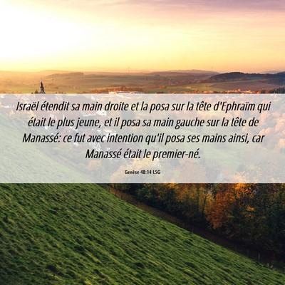 Picture 06 - Genèse 48:14 LSG - Israël étendit sa main droite et la posa sur la - Bible Verse Picture