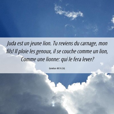 Picture 06 - Genèse 49:9 LSG - Juda est un jeune lion. Tu reviens du carnage, - Bible Verse Picture