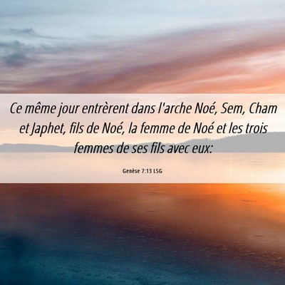 Picture 06 - Genèse 7:13 LSG - Ce même jour entrèrent dans l'arche Noé, Sem, - Bible Verse Picture