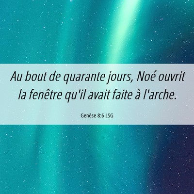 Picture 06 - Genèse 8:6 LSG - Au bout de quarante jours, Noé ouvrit la - Bible Verse Picture