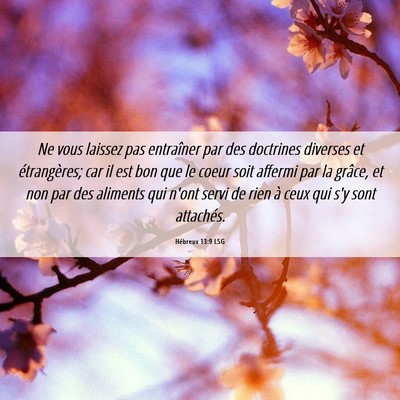 Picture 06 - Hébreux 13:9 LSG - Ne vous laissez pas entraîner par des doctrines - Bible Verse Picture