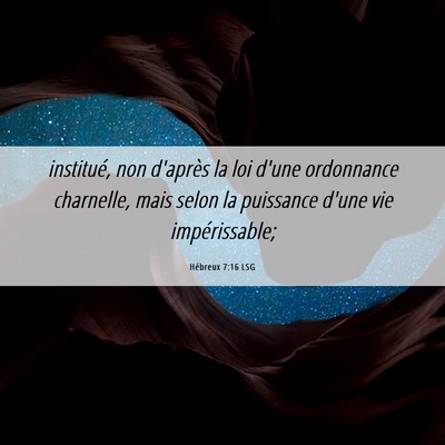 Picture 06 - Hébreux 7:16 LSG - institué, non d'après la loi d'une ordonnance - Bible Verse Picture