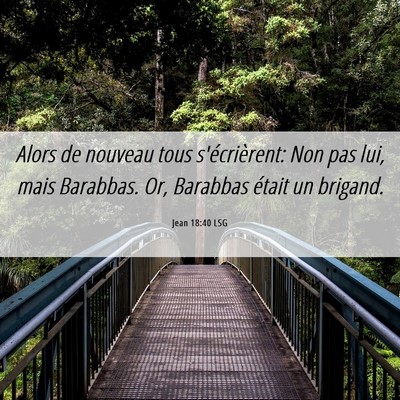 Picture 06 - Jean 18:40 LSG - Alors de nouveau tous s'écrièrent: Non pas lui, - Bible Verse Picture
