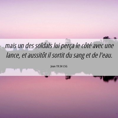 Picture 06 - Jean 19:34 LSG - mais un des soldats lui perça le côté avec une - Bible Verse Picture