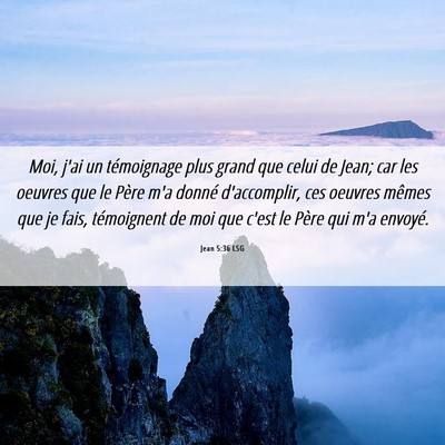 Picture 06 - Jean 5:36 LSG - Moi, j'ai un témoignage plus grand que celui de - Bible Verse Picture