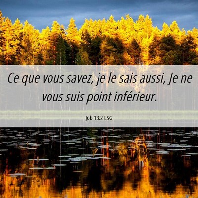 Picture 06 - Job 13:2 LSG - Ce que vous savez, je le sais aussi, Je ne vous - Bible Verse Picture
