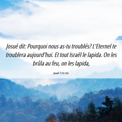 Picture 06 - Josué 7:25 LSG - Josué dit: Pourquoi nous as-tu troublés? - Bible Verse Picture