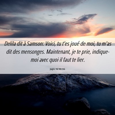 Picture 06 - Juges 16:10 LSG - Delila dit à Samson: Voici, tu t'es joué de - Bible Verse Picture
