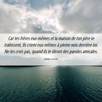 Picture 06 - Jérémie 12:6 LSG - Car tes frères eux-mêmes et la maison de ton - Bible Verse Picture