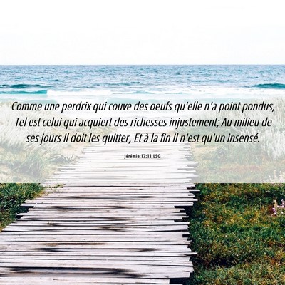 Picture 06 - Jérémie 17:11 LSG - Comme une perdrix qui couve des oeufs qu'elle n'a - Bible Verse Picture