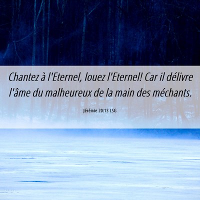 Picture 06 - Jérémie 20:13 LSG - Chantez à l'Eternel, louez l'Eternel! Car il - Bible Verse Picture