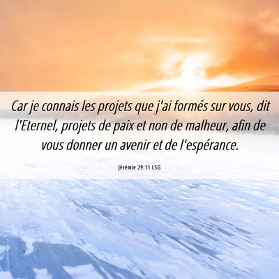 Picture 06 - Jérémie 29:11 LSG - Car je connais les projets que j'ai formés sur - Bible Verse Picture