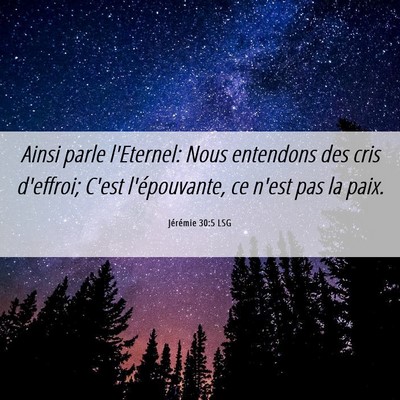 Picture 06 - Jérémie 30:5 LSG - Ainsi parle l'Eternel: Nous entendons des cris - Bible Verse Picture