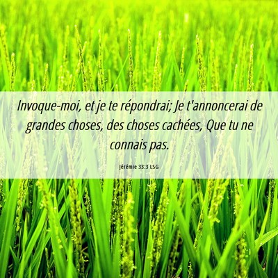 Picture 06 - Jérémie 33:3 LSG - Invoque-moi, et je te répondrai; Je t'annoncerai - Bible Verse Picture