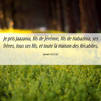 Picture 06 - Jérémie 35:3 LSG - Je pris Jaazania, fils de Jérémie, fils de - Bible Verse Picture