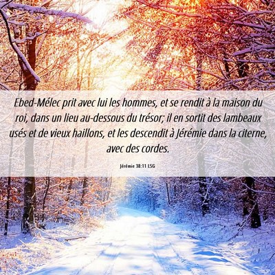 Picture 06 - Jérémie 38:11 LSG - Ebed-Mélec prit avec lui les hommes, et se - Bible Verse Picture