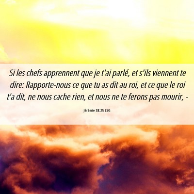 Picture 06 - Jérémie 38:25 LSG - Si les chefs apprennent que je t'ai parlé, et - Bible Verse Picture