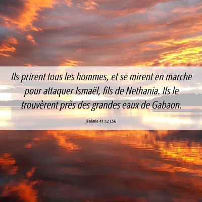 Picture 06 - Jérémie 41:12 LSG - Ils prirent tous les hommes, et se mirent en - Bible Verse Picture