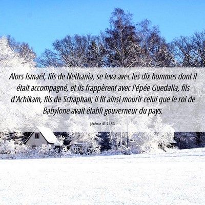 Picture 06 - Jérémie 41:2 LSG - Alors Ismaël, fils de Nethania, se leva avec les - Bible Verse Picture